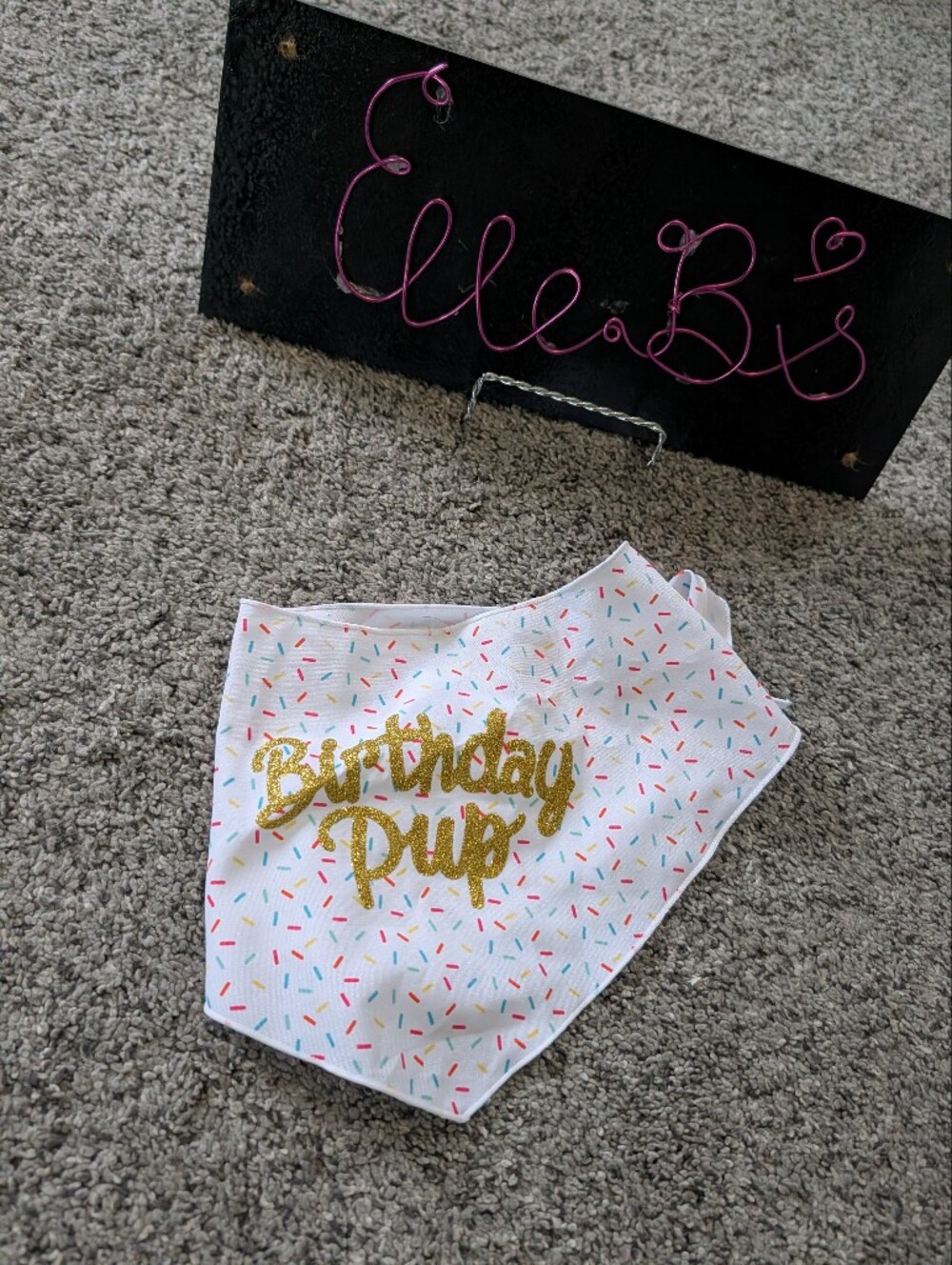 Nwot White 'Birthday Pup' Bandana with Gold Glitter Script l/Xl
